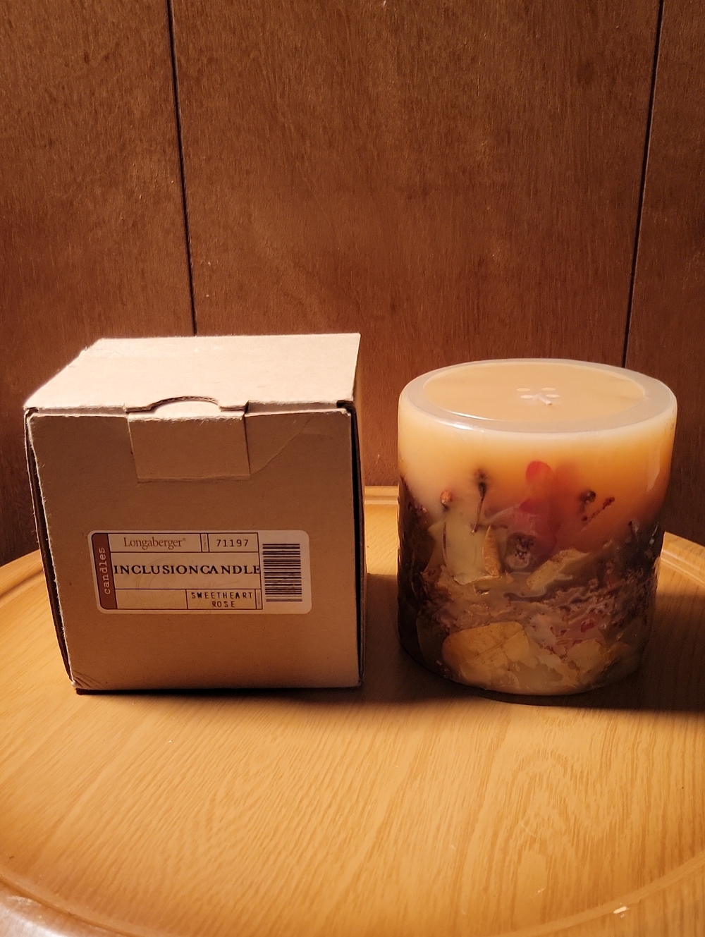 Longaberger Floral Inclusion Candle in Cream and Brown Sweetheart Rose